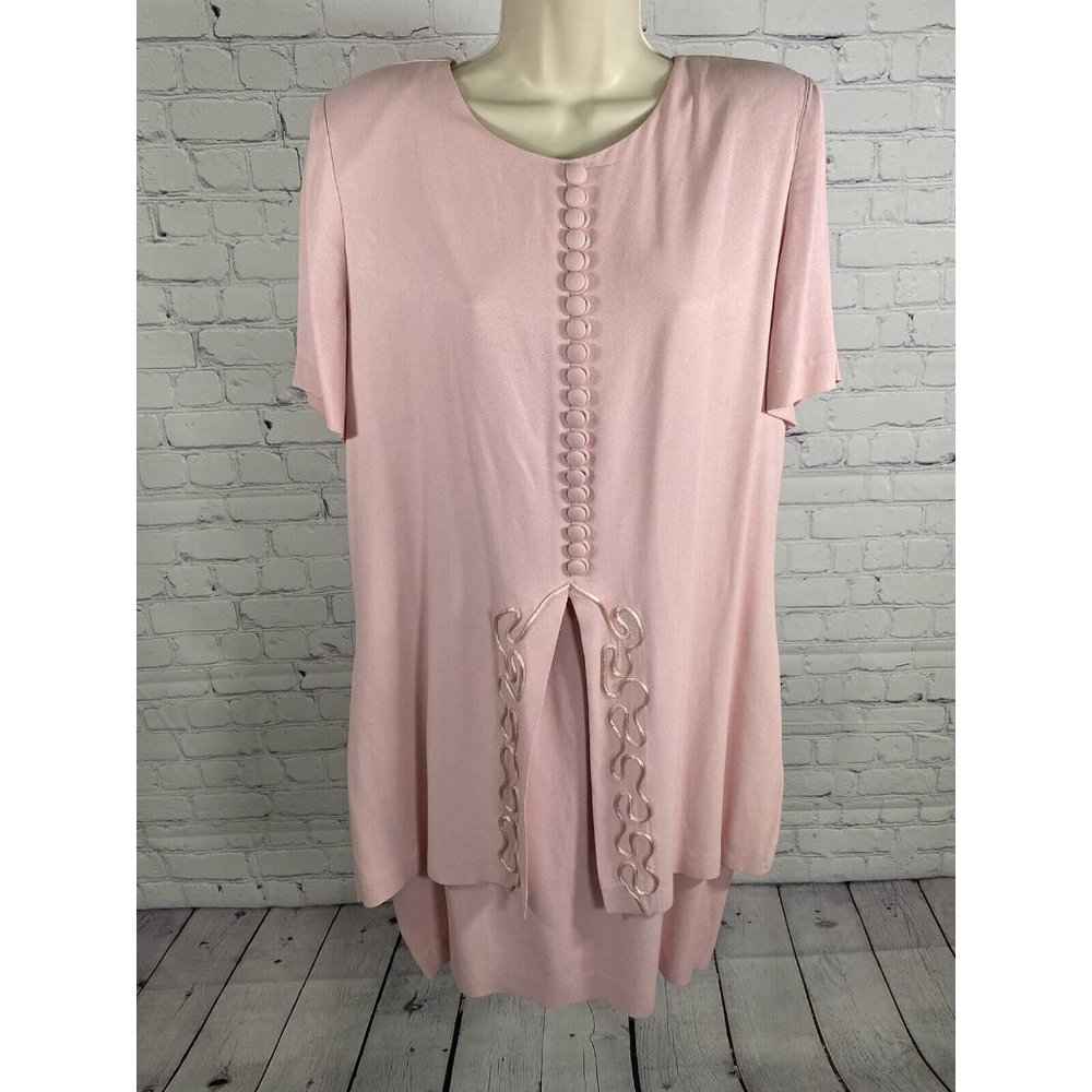 VTG Positive Attitude Layered Shoulder Pad Button Front Short Sleeve Dress 14